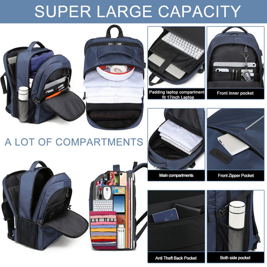 LOWA 17.3 Inch Laptop Backpack Men 50L,Extra Large Waterproof Work Backpack,Anti Theft Business Travel Laptop Bag with USB Charging Port Notebook Bag School Backpack Men Women - Blue