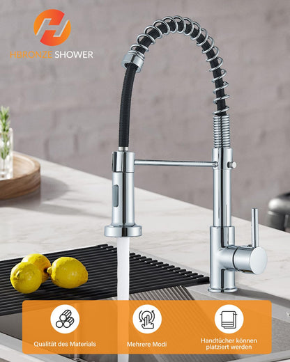 Hbronze shower kitchen faucet with pull-out sprayer, 360° swivel kitchen faucet, single handle sink faucet, high pressure stainless steel kitchen mixer tap, galvanic.