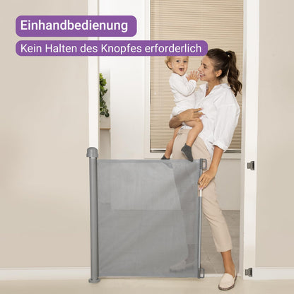 Momcozy Door Protection Gate Stair Protection Gate Roll, 0-140cm Retractable Door and Stair Protection Gate for Babies and Pets, Baby Safety Gate Extendable, Suitable for Indoor and Outdoor Use, Gray