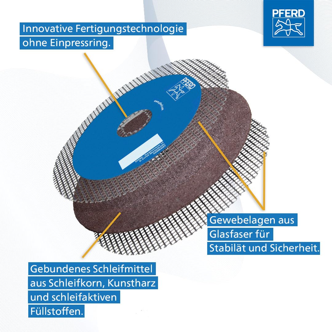 Horse cutting discs in handy metal tin, 10 pieces, 125 x 1.0 x 22.23 mm, straight, PSF STEELOX (22.23 mm), 69121091- for steel and stainless steel (INOX) with high cutting performance and good service life.