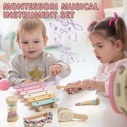 Lehoo Castle music instruments for kids, Montessori wooden toys for ages 2-3, instrument set with xylophone drum for preschool, music learning toy gift for baby girl boy.