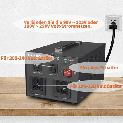 SEYAS 1000W Voltage Converter USA Voltage Converter 220V to 110V Transformer Automatically Step Up & Step Down with U.S. Patent (1000W)