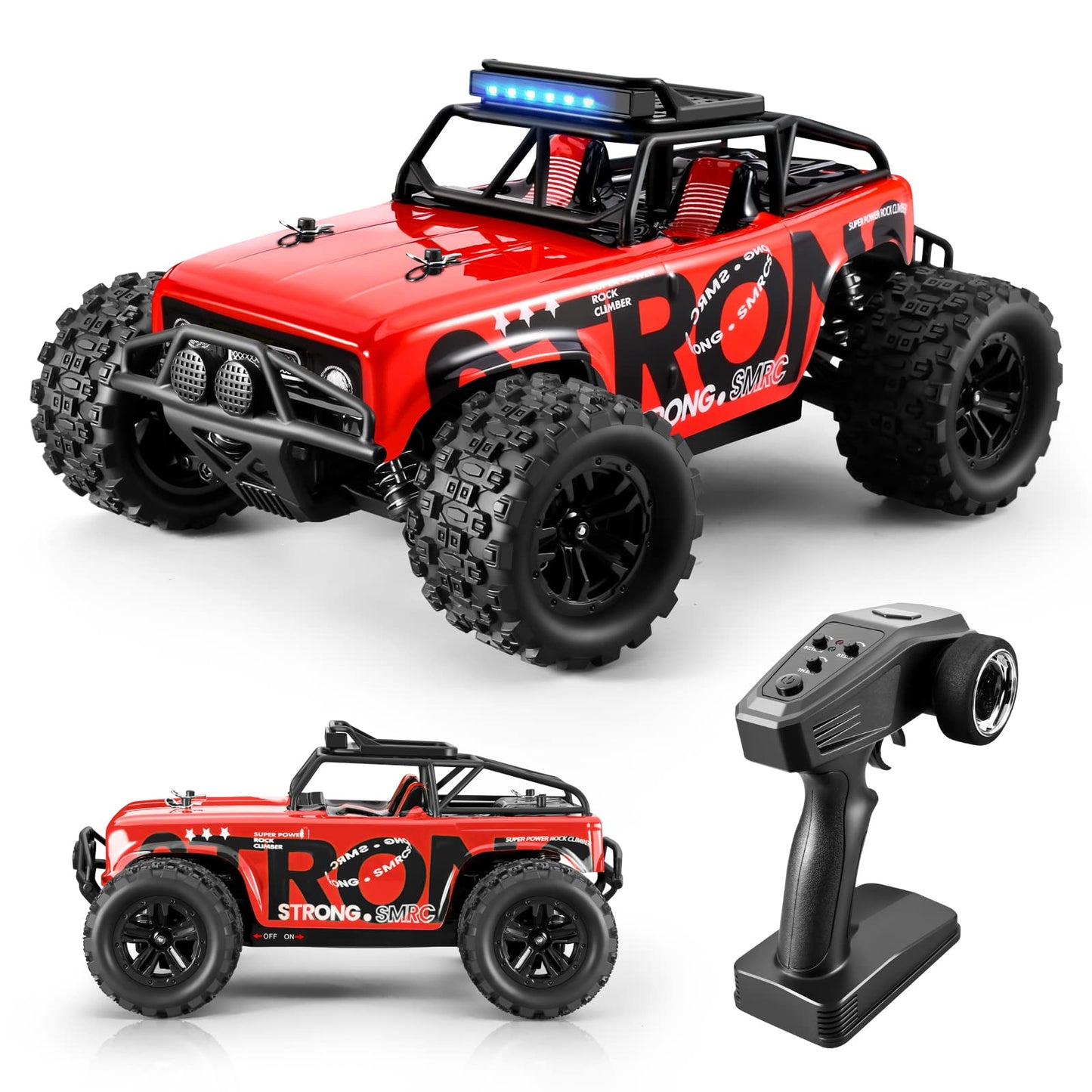 SupKonXi Remote Control Car, 1:18 RC, 40km/h Vehicle, 4WD Offroad Monster Truck, 2.4GHz All Terrain Crawler, 2 Batteries 60 Minutes, Gift for Kids and Teens, Red