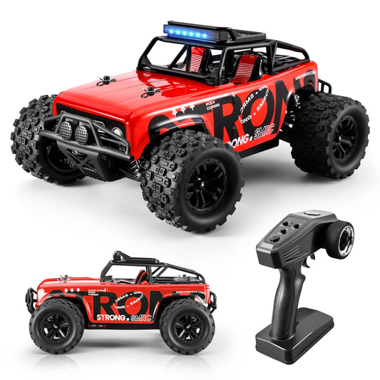 SupKonXi Remote Control Car, 1:18 RC, 40km/h Vehicle, 4WD Offroad Monster Truck, 2.4GHz All Terrain Crawler, 2 Batteries 60 Minutes, Gift for Kids and Teens, Red