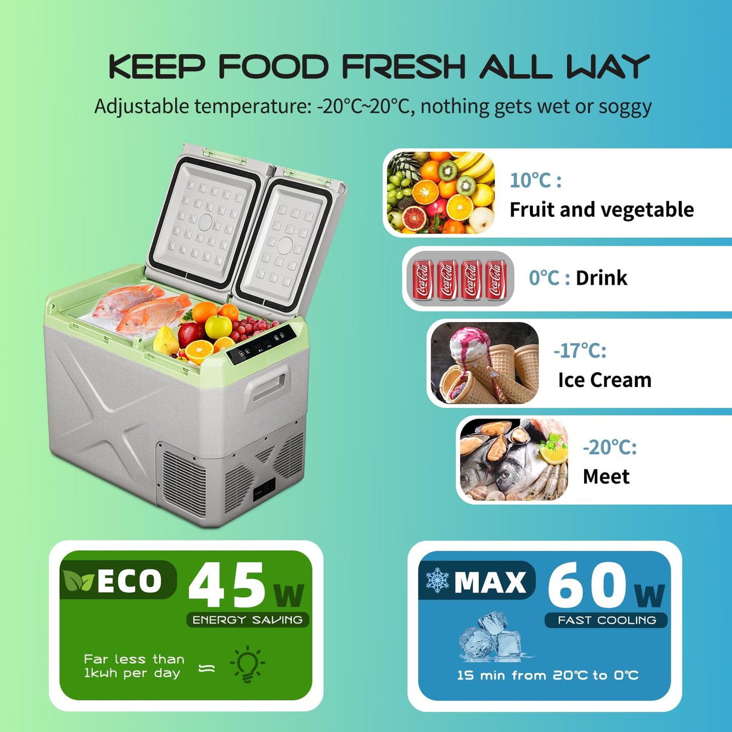 Alpicool XD45 30.3L compressor cooler 12V portable fridge electric freezer small freezer for car camping, truck, boat, and outlet with USB port