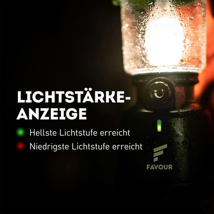 Favour Retro LED Lantern Outdoor | Bright camping lamp, dimmable, candlelight mode | LED lamp rechargeable battery, IP64 waterproof, shockproof | Hanging lamp tent, removable shade, green incl. battery