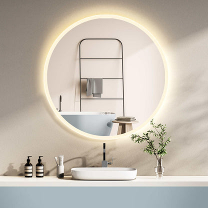 HOKO bathroom mirror 60cm ULM, with ANTI-FOG MIRROR HEATING, round bathroom mirror with LED lighting and with touch switch + LED change - Warm White - Cool White - Neutral.