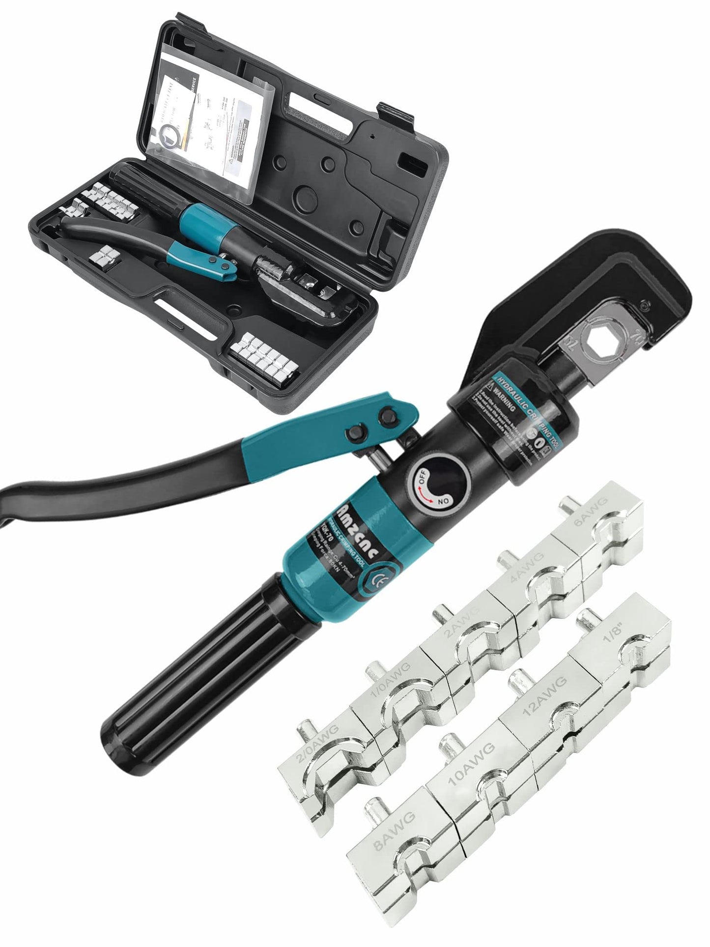 AMZCNC 8 Ton Hydraulic Crimping Tool 4-70 mm² Cable Lug Crimper with 9 Pairs of Dies (Crimp Range 4-70mm²)