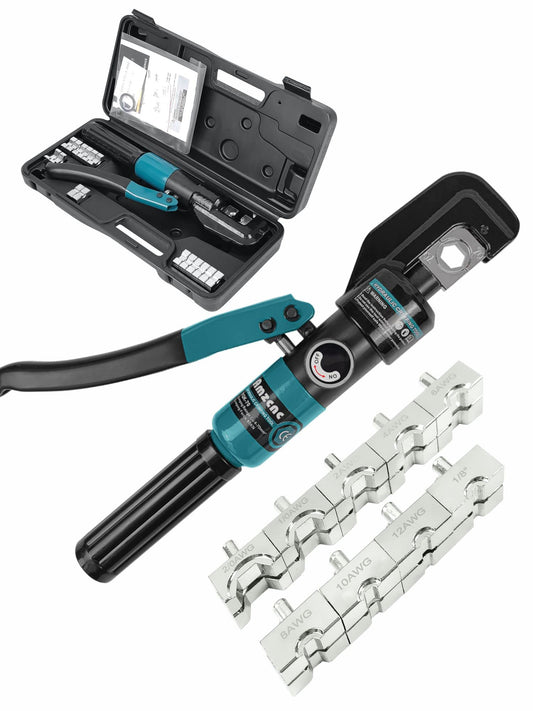 AMZCNC 8 Ton Hydraulic Crimping Tool 4-70 mm² Cable Lug Crimper with 9 Pairs of Dies (Crimp Range 4-70mm²)