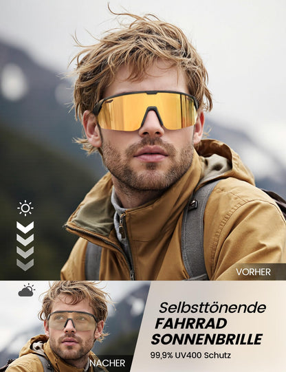 Lamicall cycling glasses for men, quick glasses for women - [3S self-tinting] [28g TR-90 ultralight] cycling sunglasses with adjustable nose pads & temples, UV400 running glasses sports glasses for cycling/running.