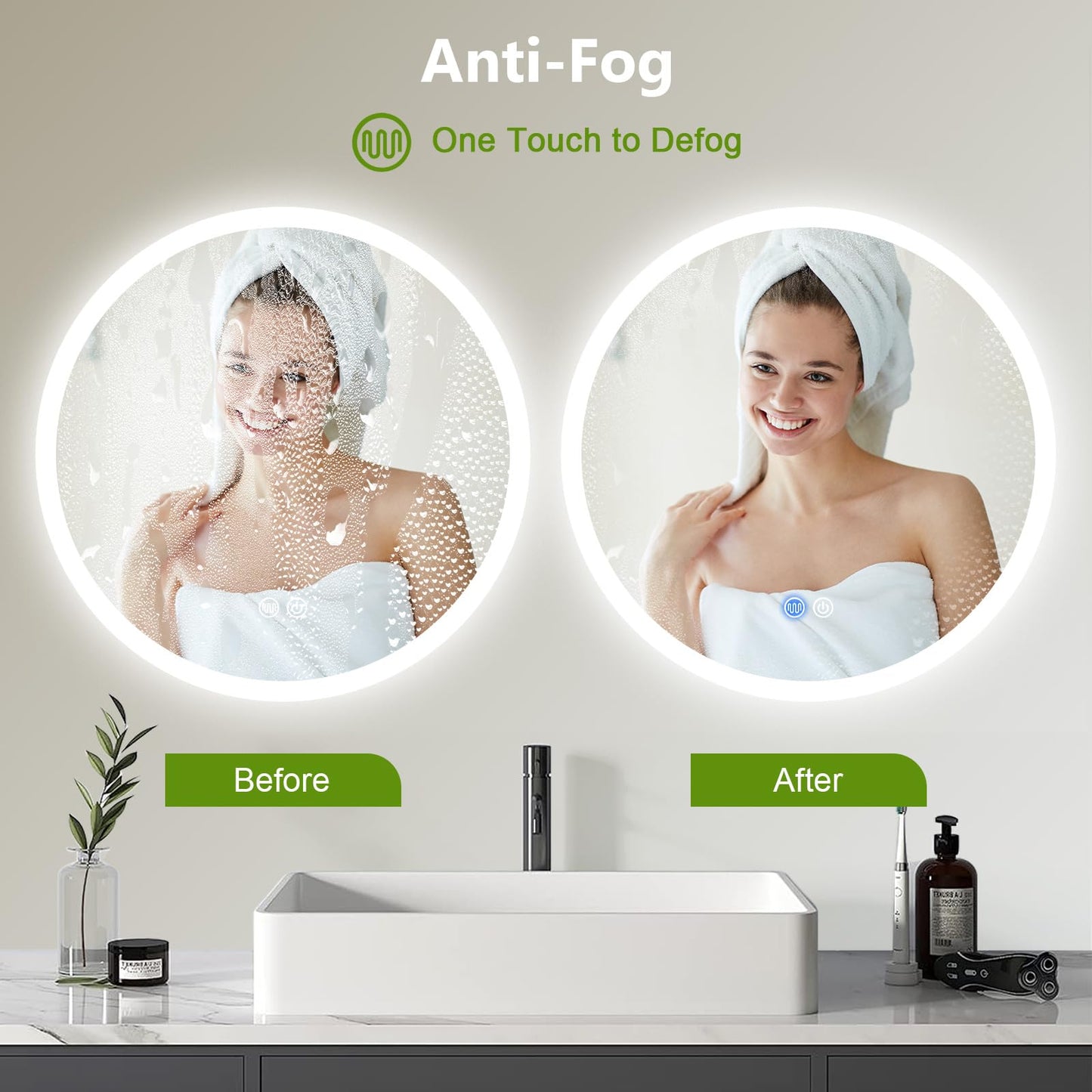 Trintion 70cm Round LED Mirror with Lighting, Touch Switch, Dimmable, 3 Color Adjustable Fog-Free Bathroom Mirror with Lighting (50cm)