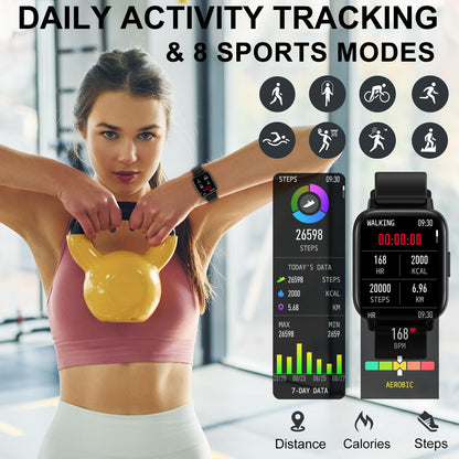 Erkwei smartwatch for women with bluetooth calls 1.69 inch fitness watch women heart rate monitor sleep monitor pedometer SpO2 fitness tracker pedometer calories music control