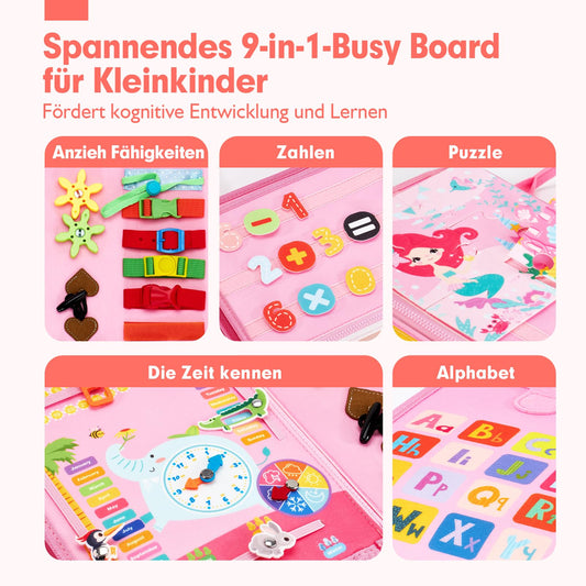 hahaland Montessori Busy Board, Interactive Learning Toy and Activity Board for Kids with 15 Activities. Perfect Busy Book Gift for Boys and Girls, Ideal for Traveling in Cars or Airplanes.