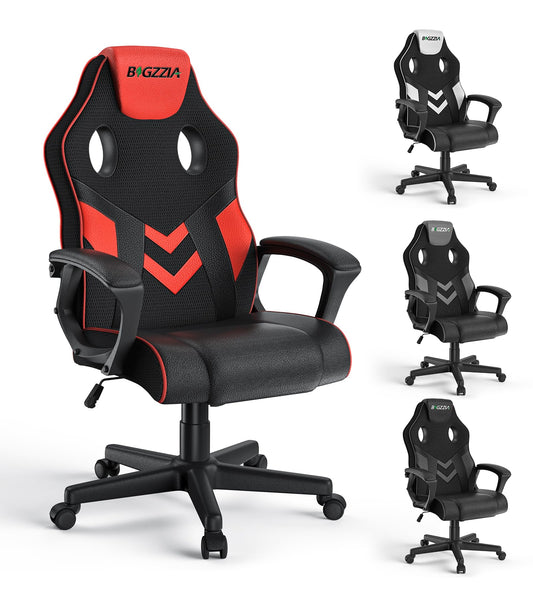 bigzzia Gaming Chair Computer Chair Ergonomic - Gamer Chair Office Chair with Height Adjustment Rocking Function Fixed Armrest for Adult Young Girls, Red
