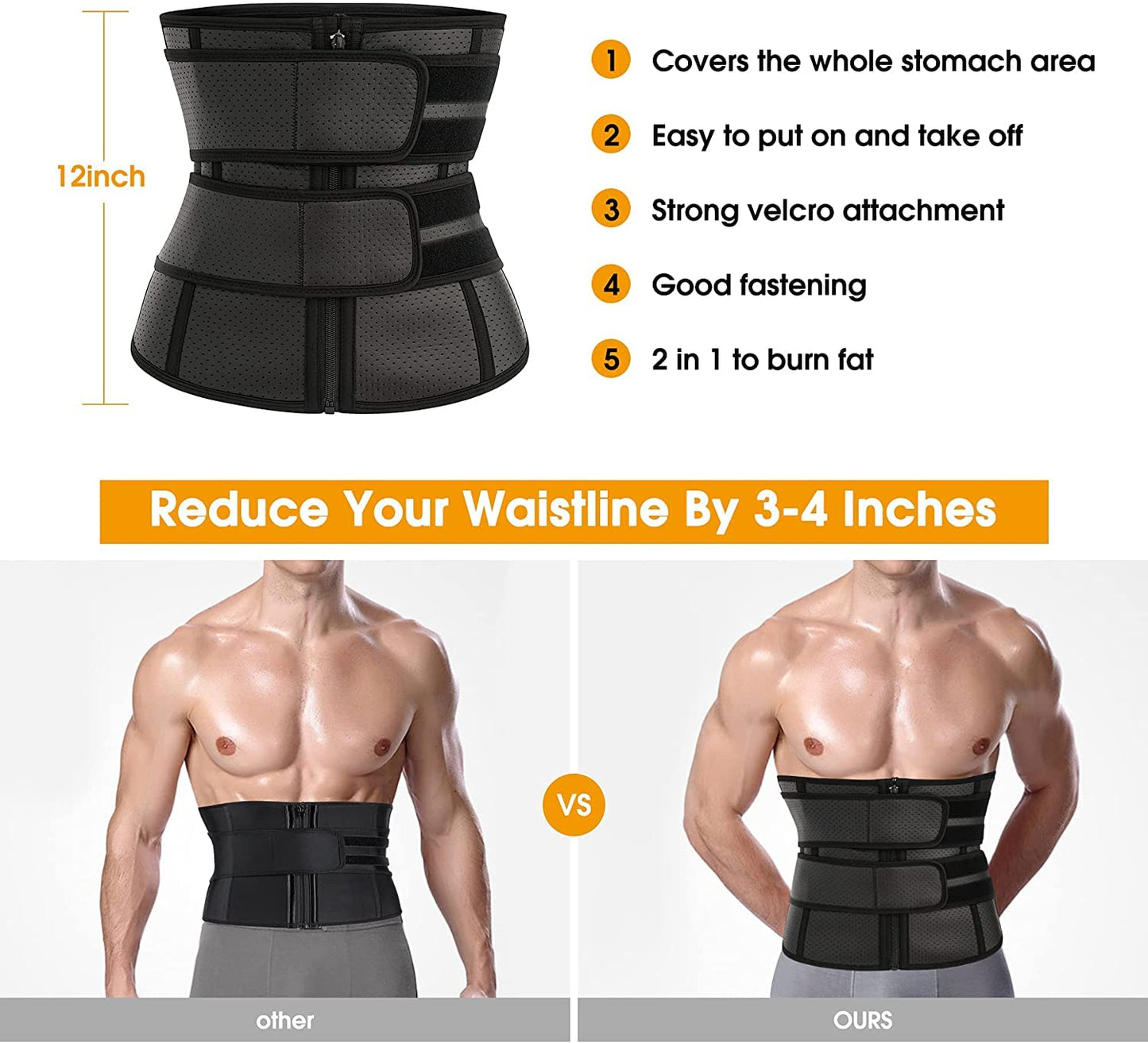 KUMAYES Belly Belt Fitness Belt Men Ab Trainer Neoprene Sauna Waist Trimmer Sweat Belt Waist Cincher