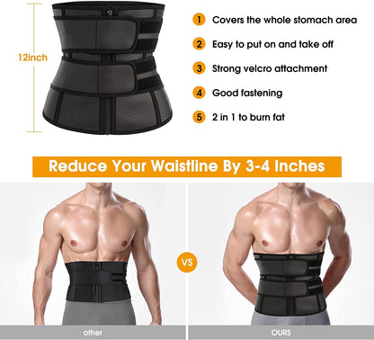 KUMAYES Belly Belt Fitness Belt Men Ab Trainer Neoprene Sauna Waist Trimmer Sweat Belt Waist Cincher