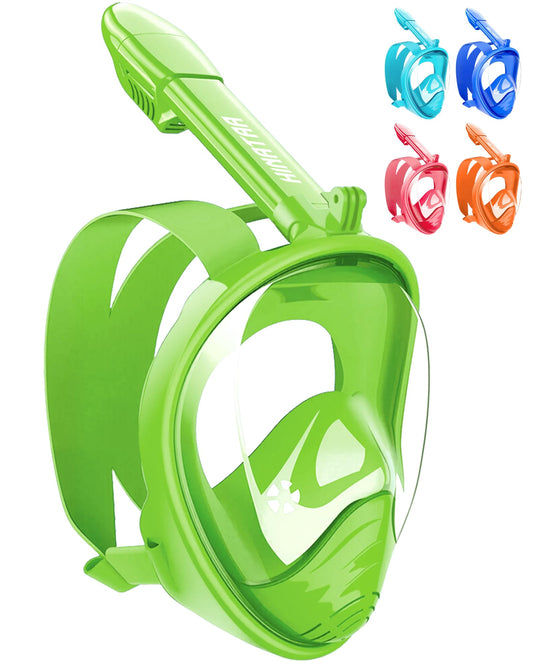 HINATAA Kids Snorkel Mask, 180° Panoramic View, Easy Breathing, Full Face Snorkel Mask, Anti-Fog and Leak-Proof, Suitable for Kids aged 4-15 (Green)