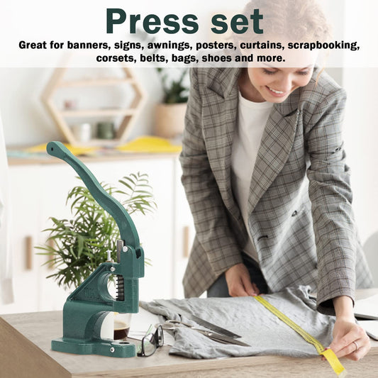 1500 eyelets eyelet press eyelet punch rivet press snap press hand press set with 3 dies 6/10/12 mm and 3 punches for eyelets rivets textiles leather curtains