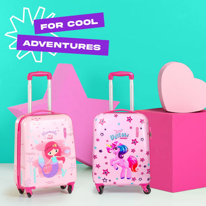 PERLETTI Unicorn Kids Suitcase Pink - Kids Trolley Carry-On Lightweight 4 Wheels and Combination Lock - Hard Shell Cabin Trolley for Girls - Travel Luggage Lufthansa Ryanair 51x35x20 cm (Unicorn Pink, XS)