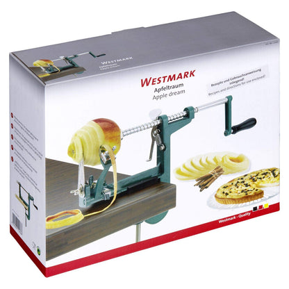 Westmark apple peeler/corer/slicer, with screw clamp for table mounting, 31 x 5.3 x 21 cm, Stainless steel/aluminum, Apple dream, Green/silver, 11432260