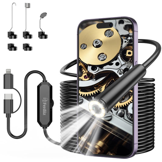 Endoscope camera with light, Ferdiiz 1920P HD Endoscope Camera for Phone with 8 LED, Waterproof IP67 Inspection Camera, No WiFi Needed Drain Camera for Android & iOS, Tablet - 32.8 ft/10 m