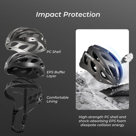 ROCKBROS Bike Helmet Road Cycling Helmet with Removable Visor Urban Helmet Lightweight City Helmet for Men and Women MTB 58-65CM Titanium