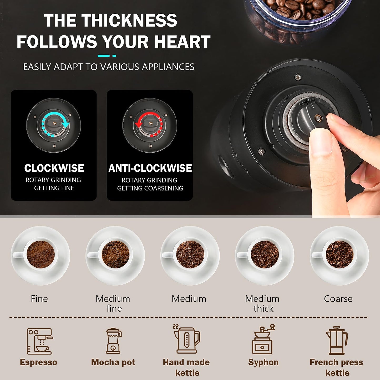Wine loneliness coffee grinder, USB rechargeable electric coffee grinder with ceramic conical burr adjustable coarseness espresso coffee mill portable electric mills for coffee beans spices beans