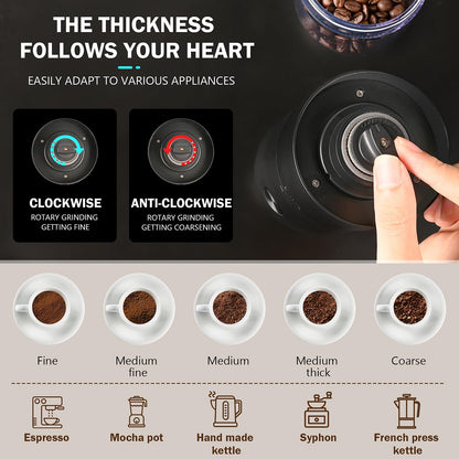 Wine loneliness coffee grinder, USB rechargeable electric coffee grinder with ceramic conical burr adjustable coarseness espresso coffee mill portable electric mills for coffee beans spices beans