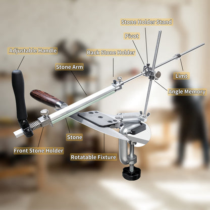 CWOVRS Knife Sharpener Pro, RX-008 Knife Sharpening System Stainless Steel, 360° Flip Rotation with Fixed Angle, Precision Upgrade Slider, Kitchen Chef Knife Sharpener Set with 4 Sharpening Stones + 6 Diamond Stones.
