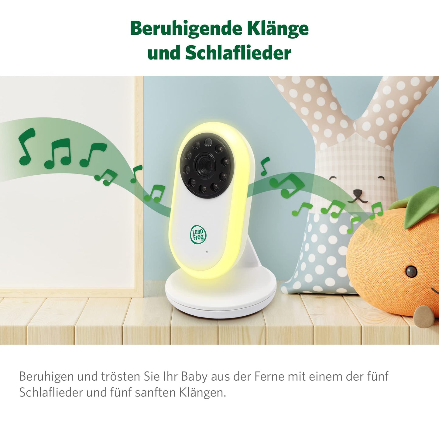 LeapFrog LF2423 Baby Monitor has long range, 2.8" video LCD display, 2x zoom, temperature sensor, noise activation, intercom, long battery life, and 720p resolution.