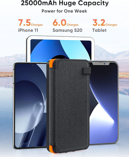 Hiluckey Solar Powerbank 25000mAh with 4 solar panels, 3A fast charging USB C portable solar charger with 3 outputs external battery for phone tablet
