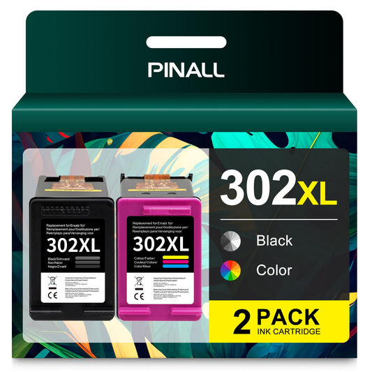 PINALL 302 XL printer cartridge replacement Compatible with HP 302 printer cartridges Multipack for OfficeJet 3831 3830 3833 HP Envy 4525 4520 4527 4524 Deskjet 3636 3639 3630 (2-Pack, Black, Color)