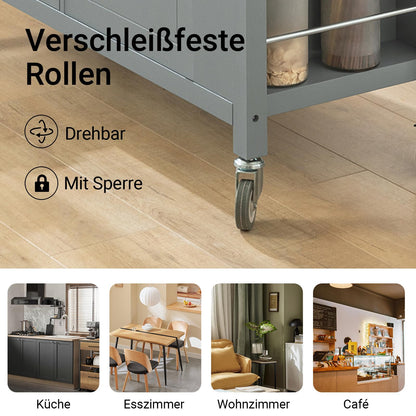 SoBuy kitchen trolley with stainless steel top, rolling cart with side shelf, sideboard, kitchen island, kitchen cabinet & serving cart on wheels, mobile trolley for kitchen organization in gray, 107x94x46 cm FKW108-HG.