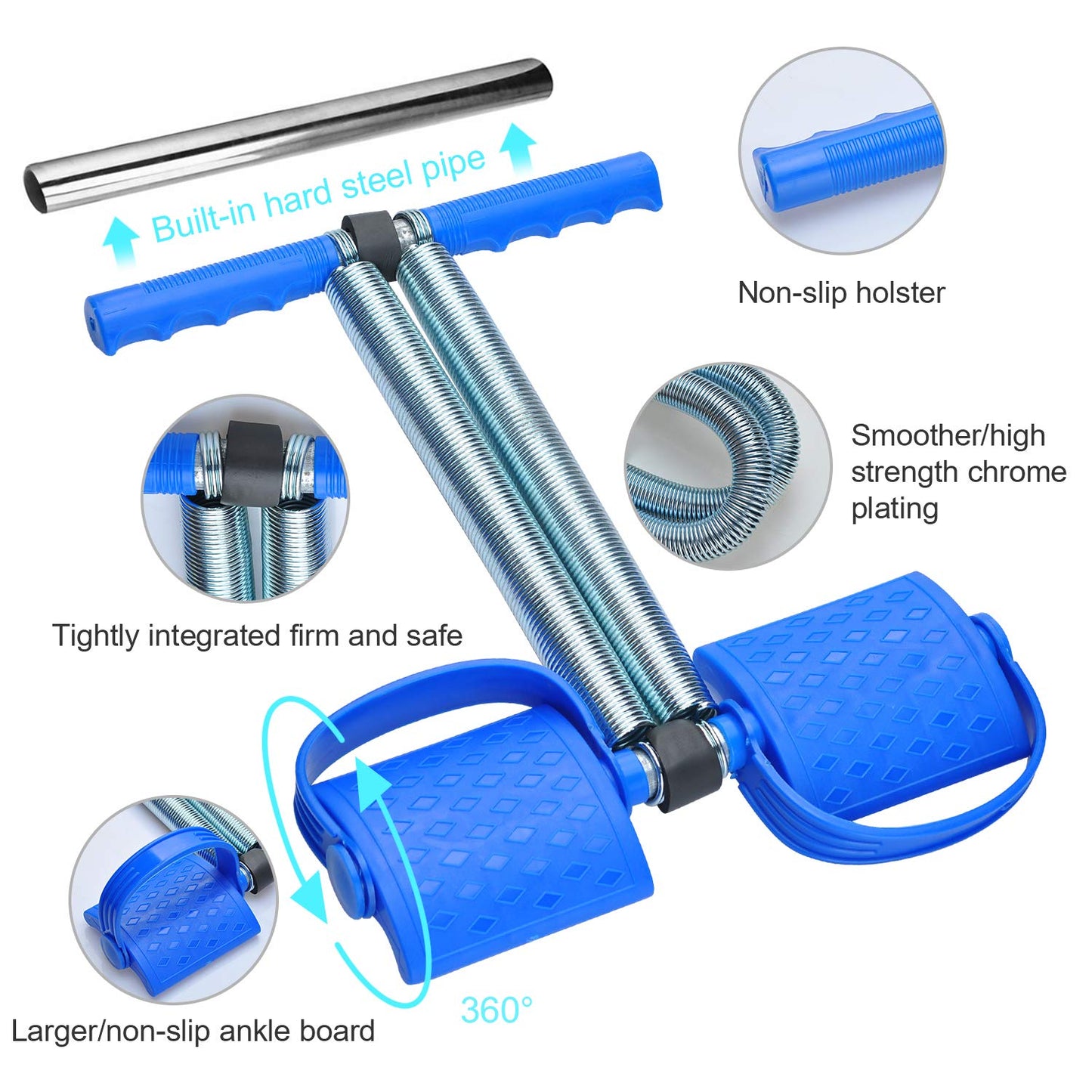 COVVY Multifunctional Sports Pedal Bodybuilding Expander Spring Tube Foot Pedal Pull Rope Fitness (Blue)