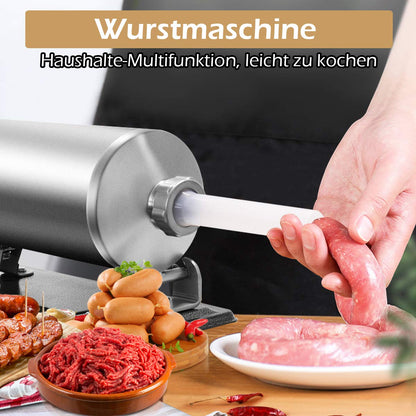 COSTWAY 2.5kg/3kg/4kg manual sausage stuffer, stainless steel sausage machine, sausage filling machine with 4 filling tubes silver, sausage press with table clamp, sausage syringe silver (4KG)