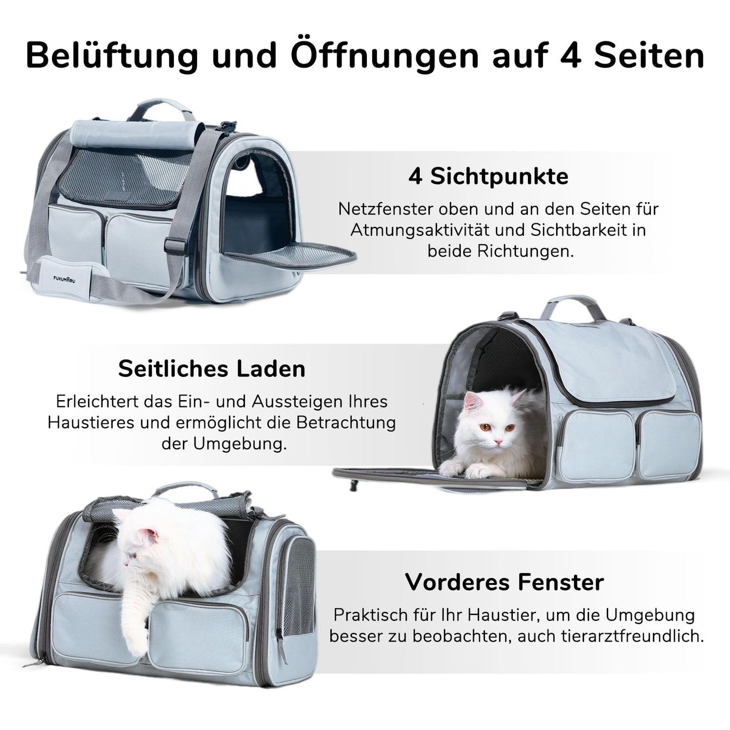 FUKUMARU Cat Carrier, Foldable Pet Carrier, Dog Carrier with Travel Bag, Carrier for Cats/Dogs up to 22 lbs, Light Gray, Large