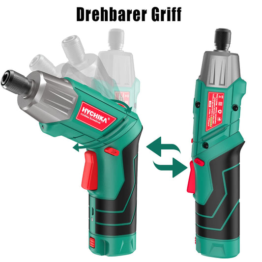 HYCHIKA cordless drill, 6N·m torque 2000mAh 3.6V battery with 35 accessories, LED light and flashlight, battery drill with USB cable and storage box.