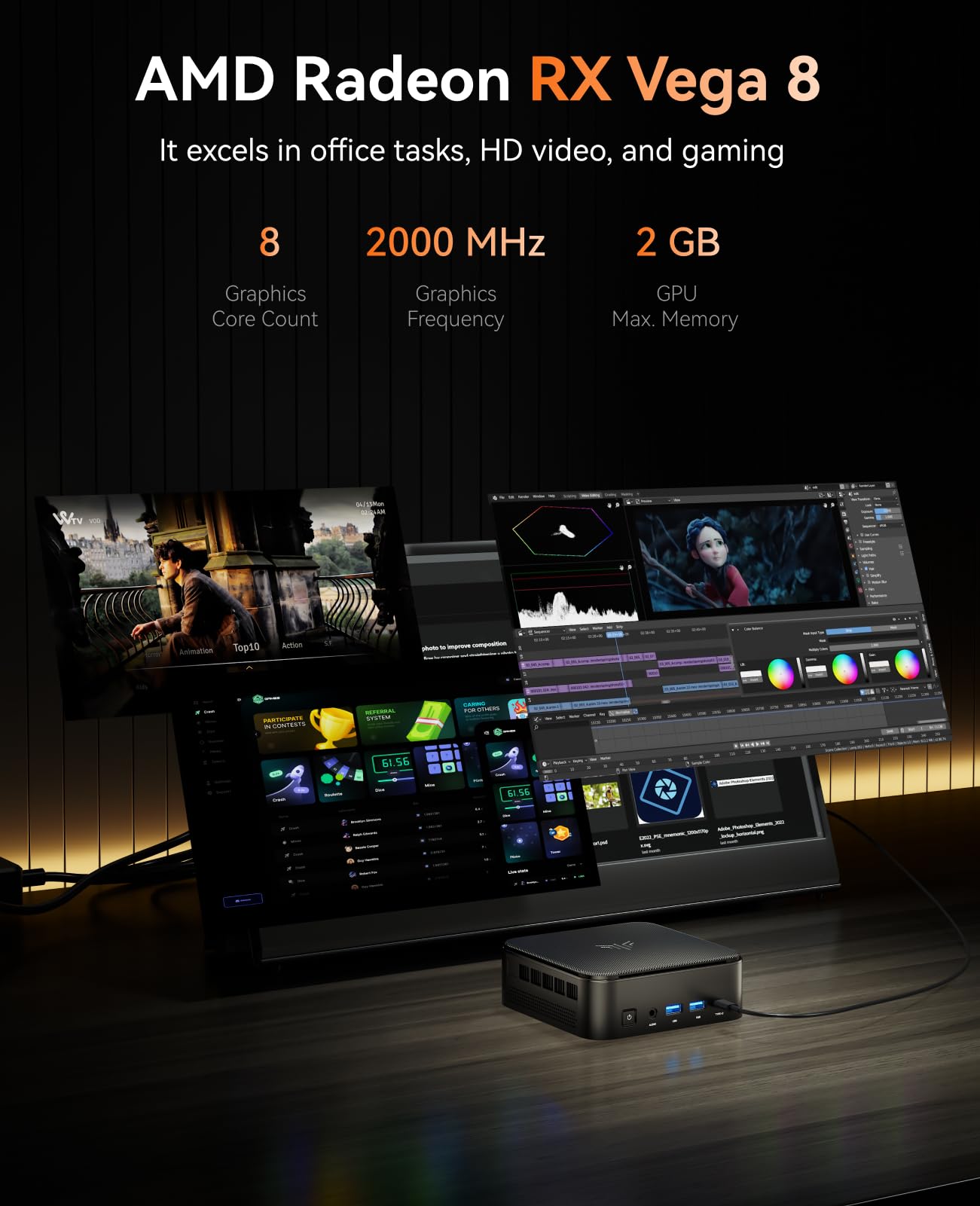 NiPoGi E3B Mini PC AMD Ryzen 7 5825U (Up to 4.5GHz) 16GB DDR4 512GB SSD with Radeon RX Vega 8 Graphics Micro Desktop Computer for Office/Home Theater/Meeting/Business/Trip |WiFi 6|BT 5.2|USB3.2