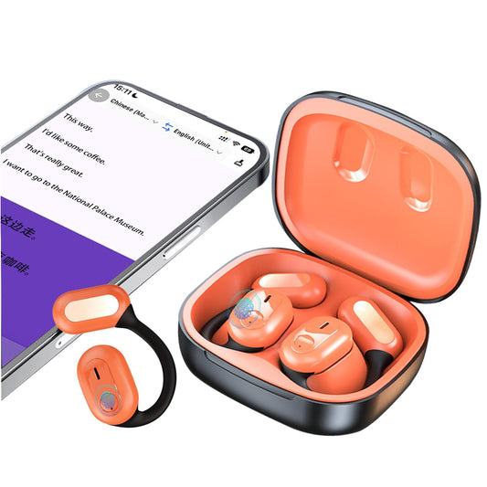 AI headphone translator, 2025 translation headphones, 144+ language headphone translator in real time with app, Bluetooth translation earphones for iOS and Android, travel and business (Orange)