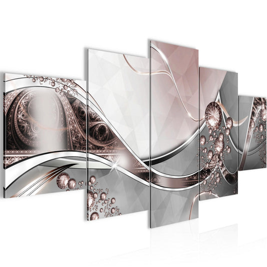 Runa Art - Abstract Artwork 200 x 100 cm 5 Piece XXL Wall Decoration Design Grey Pink 109151a