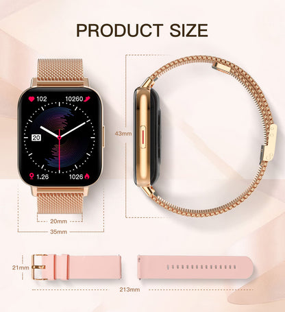 Lefitus Smartwatch for women with calling function 1.7" touchscreen, sports watch activity tracker heart rate pedometer sleep tracker SpO2 IP68 waterproof for Android/iOS