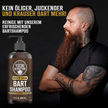 Viking Revolution - Beard Shampoo & Conditioner Set - Softens, Smooths & Strengthens Beard Growth - Beard Shampoo For Men - Sweet Tobacco - Gifts For Men - 2 x 500 ml