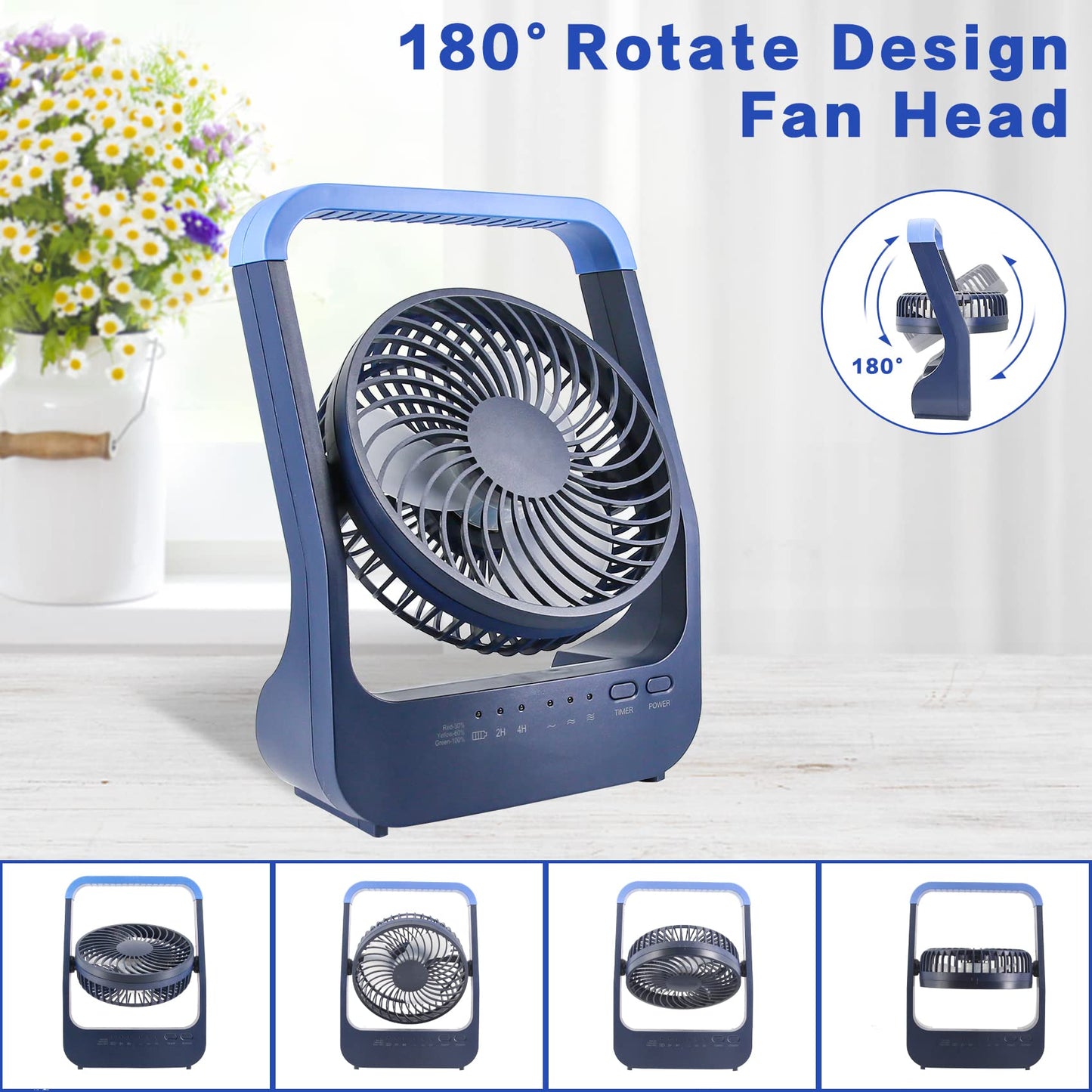USB Desk Fan 20000mAh Mini Fan, Small and Quiet with 3 speeds, 180° rotation, up to 200 hours of runtime. Easy to carry for office, home, and outdoor use.