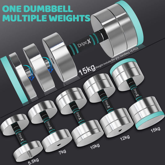 Dripex Dumbbell Set Adjustable Dumbbell 2x15kg, Steel dumbbells included. 2.5kg 5kg 7.5kg 10kg 15kg 25kg 30kg 50kg Fitness Dumbbells 30 KG with Foam Handle for Home.