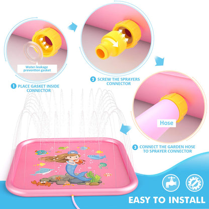 Peradix Splash Pad, 170CM sprinkler water play mat anti-slip splash play mat summer outdoor garden kids toy sprinkler pool for baby party 3-12 boys and girls