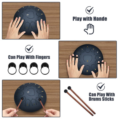JAMITE Tongue Drum 13 Notes 10 Inch, Steel Pan Tones Percussion Hand Drum with Accessories Box, Bag, Fingerpick, Music Book and Mallet for Meditation Yoga Sound Healing.