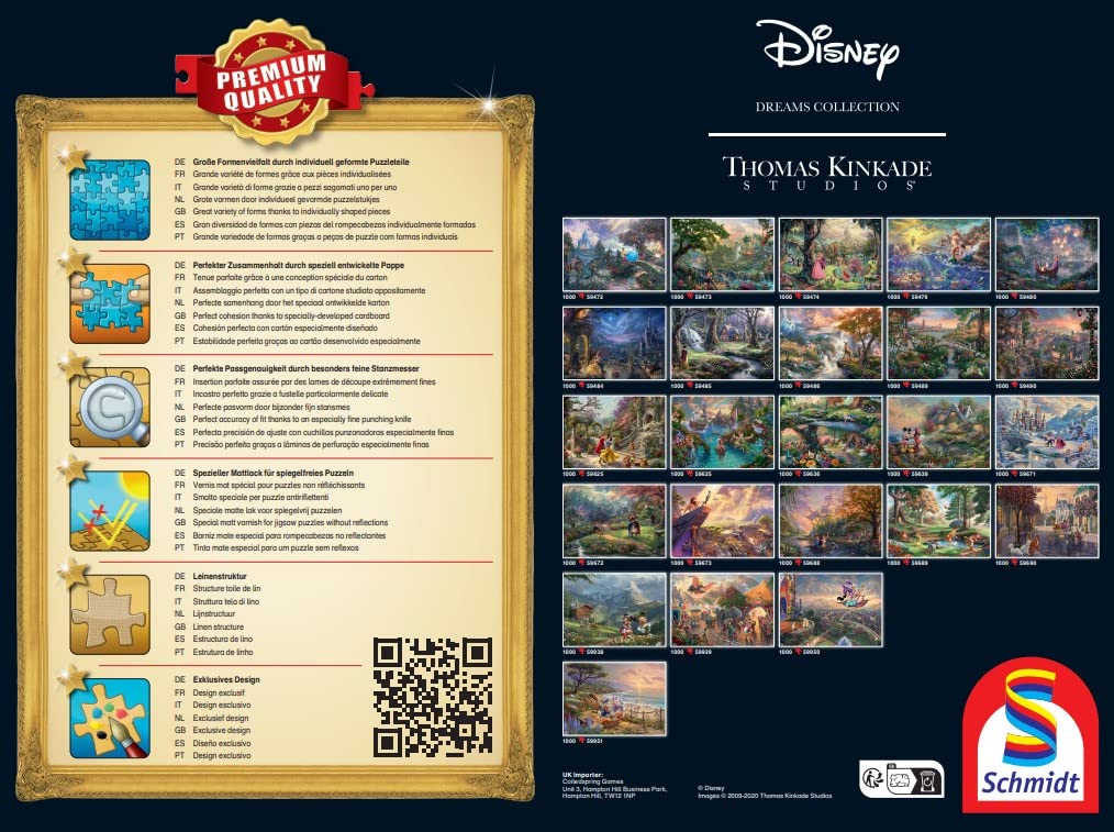 Schmidt Spiele 58030 Thomas Kinkade, Disney, Moana, 1000 pieces puzzle, standard & 58029 Thomas Kinkade, Disney, Maleficent, 1000 pieces puzzle, standard