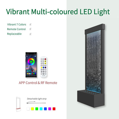 LONGRUN Garden Fountain Large, Indoor Waterfall Fountain with APP Control LED Lighting, 45.5x20x123cm Stainless Steel Garden Water Wall with Pump, Modern Decorative Fountain Waterfall - Black