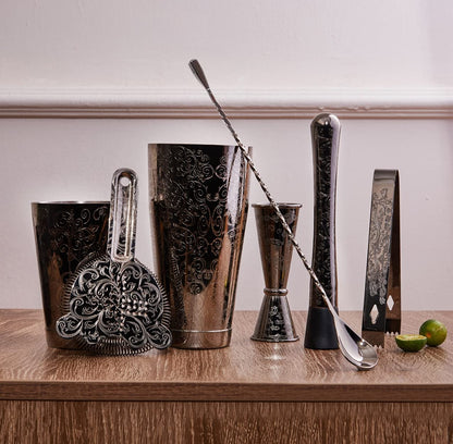 Sky Fish Cocktail Shaker Set, Etched Cocktail Shaker Kit in Gift Box 7 Piece Set, Hand wash only. (Black)