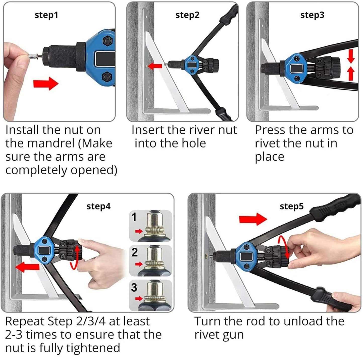 YWHWXB Rivet Nut Tool, 33cm Hand Rivet Nut Setter Kit - 110Pcs Heavy Duty Rivet Nuts M3-M12 and 7 Metric & Inch Mandrels Kits with Rugged Carrying Case